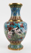 A Chinese cloisonne vase with crane decoration, on carved timber stand, 20th century, 44cm high overall - 5