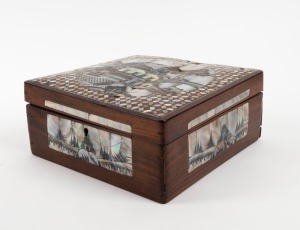 An antique Vietnamese rosewood and mother of pearl inlaid wedding box, 19th century, 10cm high, 22cm wide, 22cm deep