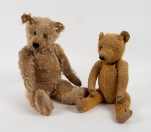 Two vintage teddy bears (one straw filled), early to mid 20th century, 38cm and 45cm high