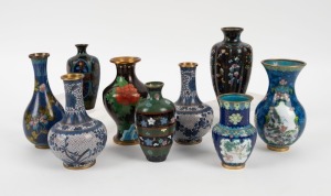 Nine assorted Chinese cloisonne vases, 19th and 20th century, the largest 17cm high