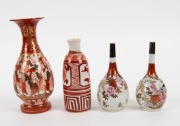 KUTANI ware Japanese porcelain sake bottle, two pairs of vases, pair of pinch bowls, baluster vase adorned with figures, and a miniature vase, Meiji period, 19th/20th century, (9 items), ​​​​​​​the largest 20.5cm high - 2