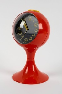 BLESSING West German vintage orange plastic battery powered pedestal desk clock, circa 1960, 22cm high
