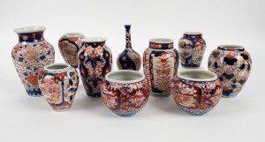 IMARI group of ten antique porcelain vases, 19th century, the largest 19cm high