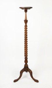 An antique mahogany torchier with barley twist column, 19th/20th century, ​​​​​​​150cm high