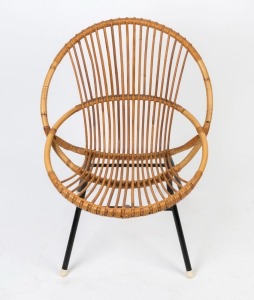 A vintage cane and iron patio chair, mid 20th century, ​​​​​​​73cm high