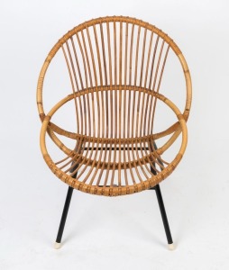 A vintage cane and iron patio chair, mid 20th century, 73cm high