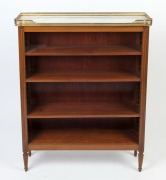 An antique French mahogany bibliotheque&nbsp;with three adjustable shelves, white Carrara marble top and pierced brass gallery, circa 1910, 105cm high, 82cm wide, 23cm deep
