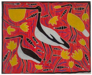 AMY JOHNSON (1953 - ), (untitled waterbirds), acrylic on canvas, signed verso "Amy Johnson", gallery No. APO171, 102 x 127cm