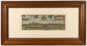 Crempa Holsatiae opp.(idum), Ioannis Ranzovii equitis aurati industria munitiss.(ima), hand-coloured copper engraving from Braun-Hogenberg, circa 1590, 17 x 48cm; framed 49 x 93cm overall. - 2