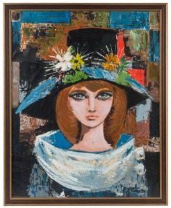 J. COURIER, (portrait of a lady in a hat), oil on canvas on board, signed lower right "J. Courier", 74 x 59cm, 80 x 65cm overall