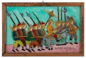 ARTIST UNKNOWN, Indian processional scene, reverse glass painting, 20th century, 39 x 59cm overall