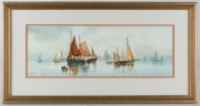 INA M. HANDS, (boats), watercolour, signed lower left "Ina M. Hands, 1916", 18 x 50cm, 35 x 67cm overall - 2