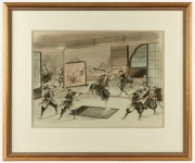JAPANESE SCHOOL, Dojo scene with samurai, watercolour, ​​​​​​​39 x 53cm, 64 x 76cm overall - 2