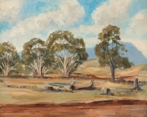 GEORGE HALSTEAD (Australian), Flinders Ranges, oil on board, signed lower right "Halstead, '69", 40 x 50cm, 50 x 60cm overall Together with: NANCY CROSS (Australian), Horseshoe Bay, oil on board, signed and titled verso, 30 x 40cm, 43 x 56cm overall