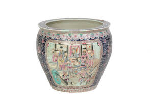 A Chinese famille rose enamel fish bowl, 20th century, 47cm high, 53.5cm diameter