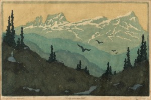 DAGMAR HOOGE (1870-1930), (two mountain scenes), woodblock prints, signed and titled in the lower margins, 22 x 29cm each, 40 x 52cm each overall