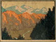 DAGMAR HOOGE (1870-1930), (two mountain scenes), woodblock prints, signed and titled in the lower margins, 22 x 29cm each, 40 x 52cm each overall - 3