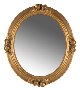 Antique oval gilt frame mirror with rose florets, 19th century, 77 x 66cm