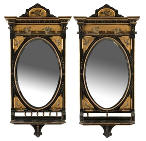 A pair of antique English Aesthetic Movement mirrors with gilt and ebonized finish, 19th century, ​​​​​​​137 x 63cm