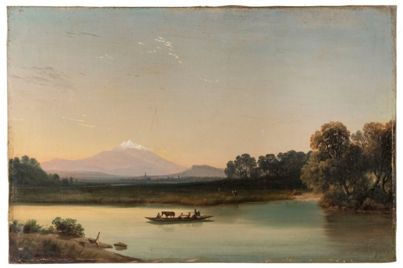 EUROPEAN SCHOOL, punt scene landscape, (early 19th century) oil on canvas, ​​​​​​​50 x 76cm