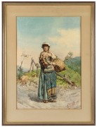 EDUARDO VITALI, (Italian Girl), watercolour on board, signed and dated "E. Vitali 1888" lower right, ​​​​​​​54 x 37cm; framed 70 x 53cm overall. - 2