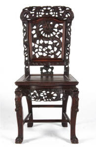 A Japanese carved and openwork hardwood chair, early 20th century, circa 1930, 99cm high