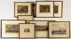 Nine assorted framed vintage and antique prints, black & white and colour, 19th and 20th century, the largest 24 x 54cm overall