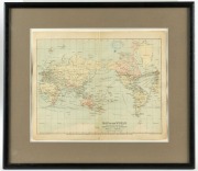 John BARTHOLOMEW & Co., "New Zealand - North Island", "Map of the World" and "New Guinea / Fiji Islands", three maps from the 1896 edition fo Gordon & Gotch's "Australian Handbook", each 30 x 24cm and framed individually, overall 42.5 x 37cm. (3 items). - 2