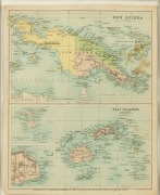 John BARTHOLOMEW & Co., "New Zealand - North Island", "Map of the World" and "New Guinea / Fiji Islands", three maps from the 1896 edition fo Gordon & Gotch's "Australian Handbook", each 30 x 24cm and framed individually, overall 42.5 x 37cm. (3 items). - 3