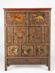 Tibetan cabinet with hand painted & lacquered finish, early 20th century. Height 109cm, width 85cm, depth 37cm