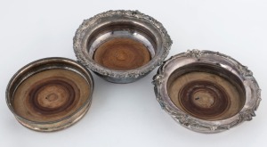 Three antique silver plated wine bottle coasters, 19th/20th century, the largest 17cm wide