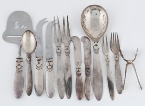 GEORG JENSEN "Cactus" pattern Danish sterling silver utensils, designed by GUNDORPH ALBERTUS in 1930, (12 pieces), oval factory marks, the largest 23cm long, 340 grams ​​​​​​​silver weight not including knives