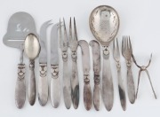 GEORG JENSEN "Cactus" pattern Danish sterling silver utensils, designed by GUNDORPH&nbsp;ALBERTUS&nbsp;in 1930, (12 pieces), oval factory marks, the largest 23cm long, 340 grams ​​​​​​​silver weight not including knives