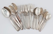 GEORG JENSEN "Cactus" pattern Danish sterling cutlery comprising, 6 teaspoons, 6 coffee spoons, 6 cake forks and 6 cake spoons, designed by GUNDORPH&nbsp;ALBERTUS&nbsp;in 1930, (24 pieces), oval factory marks, 924 grams total