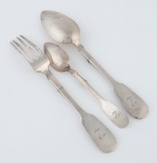 Austro-Hungarian antique silver campaign cutlery set, comprising of two folding spoons and a fork, 19th century, ​​​​​​​the largest spoon 20.5cm long, 164 grams total - 2