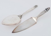GEORG JENSEN "Acorn" pattern&nbsp;Danish sterling silver cake and flan slices, (2 items), impressed oval mark "Georg Jensen, Sterling Denmark", 26.5cm long, 244 grams total