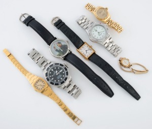Seven assorted wristwatches including a gold-plated CARTIER, and a ladies 14ct gold cased TITUS, (7 items)