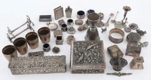 Assorted antique and vintage silver and silver plated ornaments, boxes, knife rests etc. 19th and 20th century, (37 items)