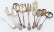 Sterling silver and Continental&nbsp;silver serving utensils, 19th and 20th century, (10 items), 740 grams total