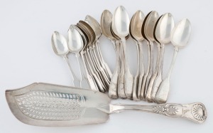 Assorted antique sterling silver cutlery and a sterling silver fish slice, (25 items), 964 grams total