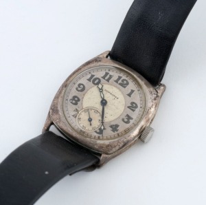 LONGINES vintage wristwatch in sterling silver case with subsidiary dial and Arabic numerals, mid 20th century, crown replaced, 3cm wide including crown