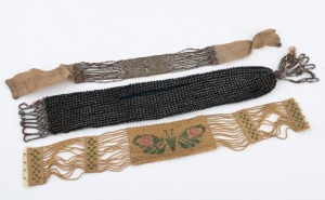 Two Art Nouveau beadwork chokers, together with an antique beadwork purse, 19th/20th century, (3 items), ​​​​​​​the largest 36cm long