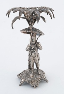 An antique silver plated centrepiece base adorned with military figure, 19th century, 21m high