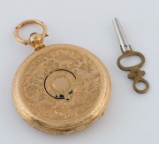 An antique 18ct gold pocket watch with engraved dial and Roman numerals, 19th century, ​​​​​​​5.5cm high overall - 2