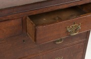 An antique English George III oak chest of five drawers, quarter turned column decoration standing on ogee feet with Chippendale plate handles, pine secondary timbers, circa 1780, ​​​​​​​most likely the top of a chest-on-chest, 99cm high, 110cm wide, 52cm - 3