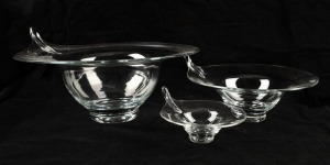 ORREFORS set of three graduated clear glass bowls, the largest 20cm high, 41cm wide