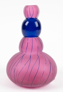 BULLES DE VERRE pink and blue art glass vase, engraved signature to base, 22cm high