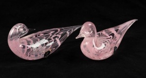 CENEDESE pair of pink Murano glass duck ornaments, both engraved "Cenedese, Venetia" with ownership details, plus original foil labels, ​​​​​​​8cm high, 20cm long