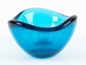 ORREFORS Swedish blue art glass bowl, 7.5cm high, 12cm wide