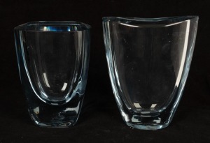 STROMBERG two Swedish blue art glass vases, both engraved "Stromberg", ​​​​​​​18cm and 16cm high.